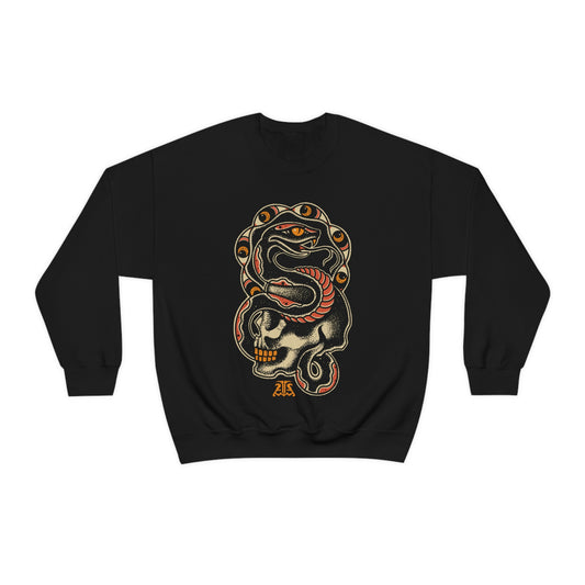 Skull Snake Unisex Crewneck Sweatshirt - Black